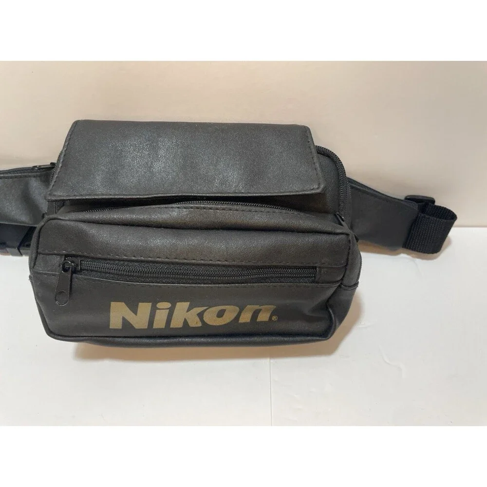 Nikon Camera Fanny Waist Pack Bag Black Nylon Vintage Crossbody Bag Leather NEW